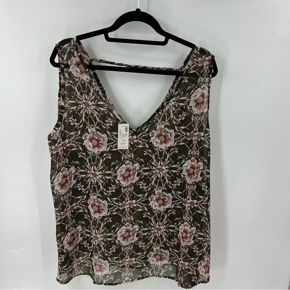 ✅ NWT LORALETTE V-NECK FLORAL SLEEVELESS TOP 2X